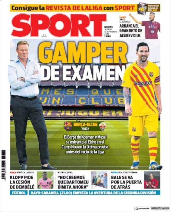 Portada SPORT sábado 19/09/2020