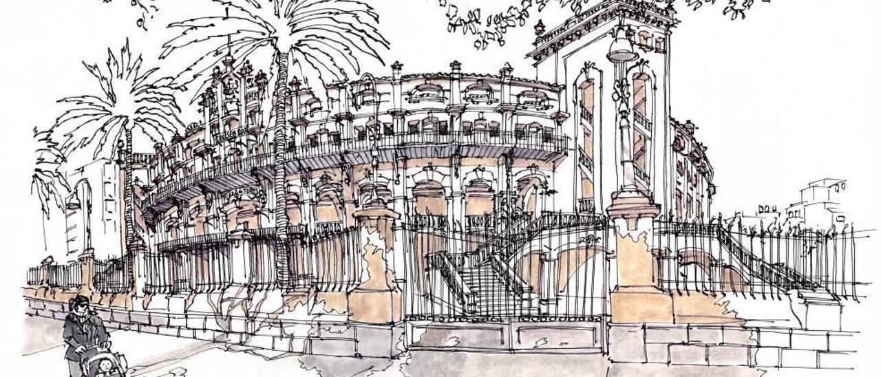 La plaza de toros, dibujada por Feliu.