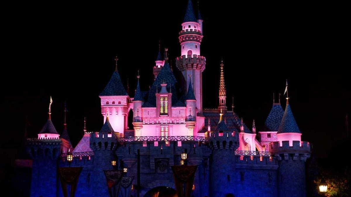 Night shot of Disney's Sleeping Beauty Castle in Fantasyland