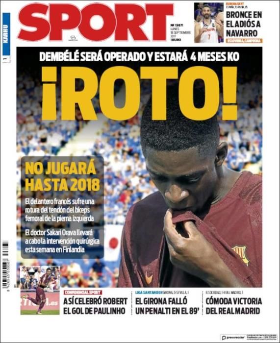 Portadas deportivas del lunes 18/09/17