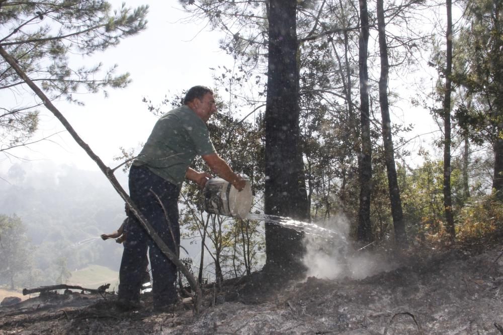 Incendios en Galicia | Vecinos de Cotobade intentan alejar el fuego de sus casas