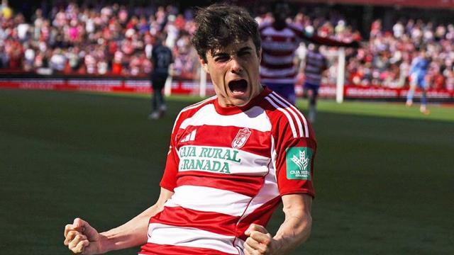 Pablo Sáenz, celebra un gol con el Granada. | EFE