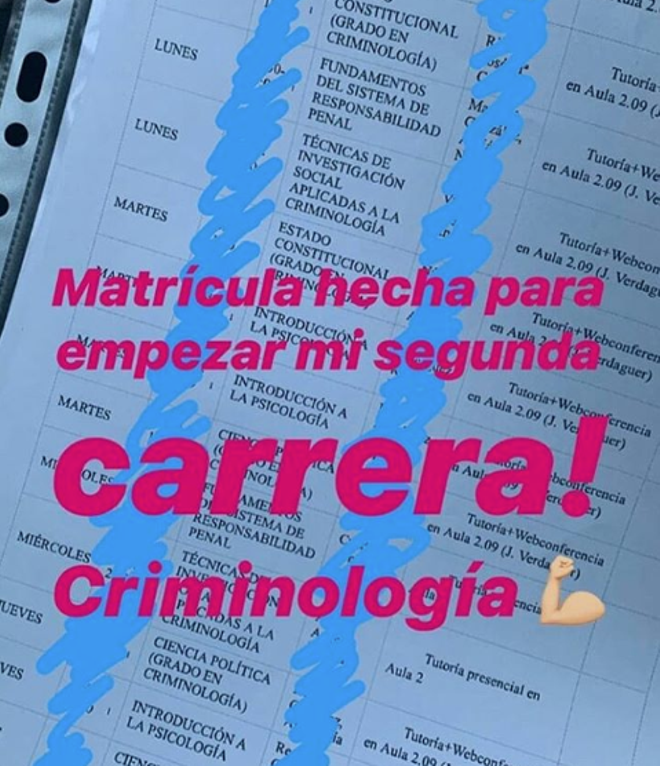 La matrícula de Alba Carrillo en Criminología