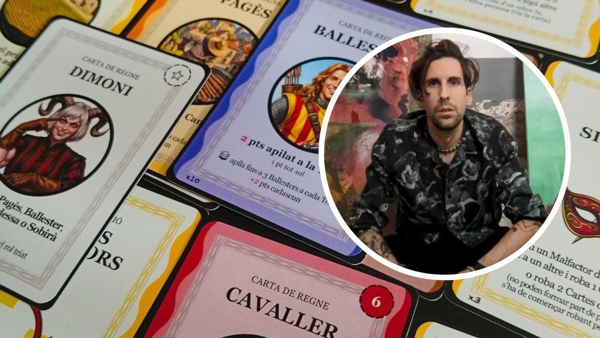 Algunes cartes del joc Korona amb el seu creador Adrià Ginger