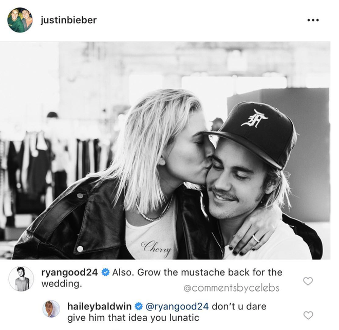 Hailey Baldwin sobre el bigote de Justin Bieber