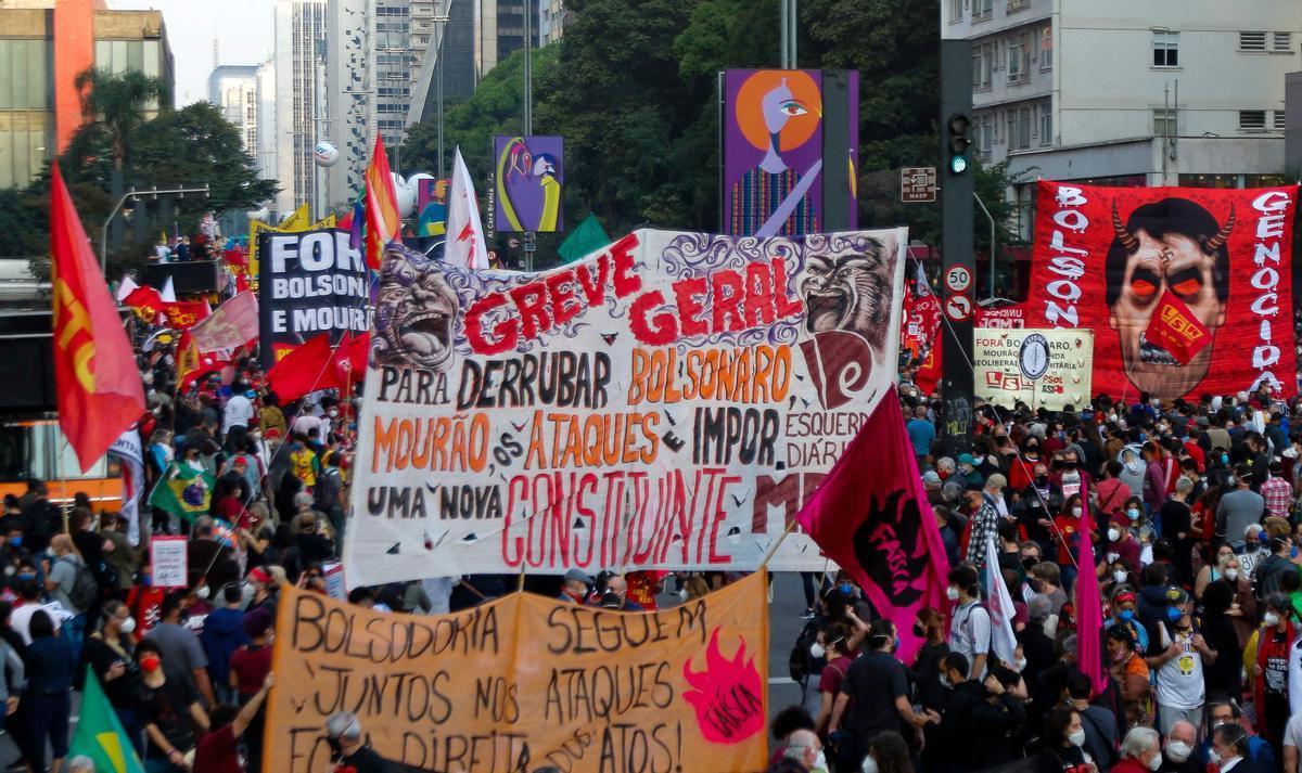 Protesta en contra del presidente Jair Bolsonaro en Sao Paulo, este sábado.