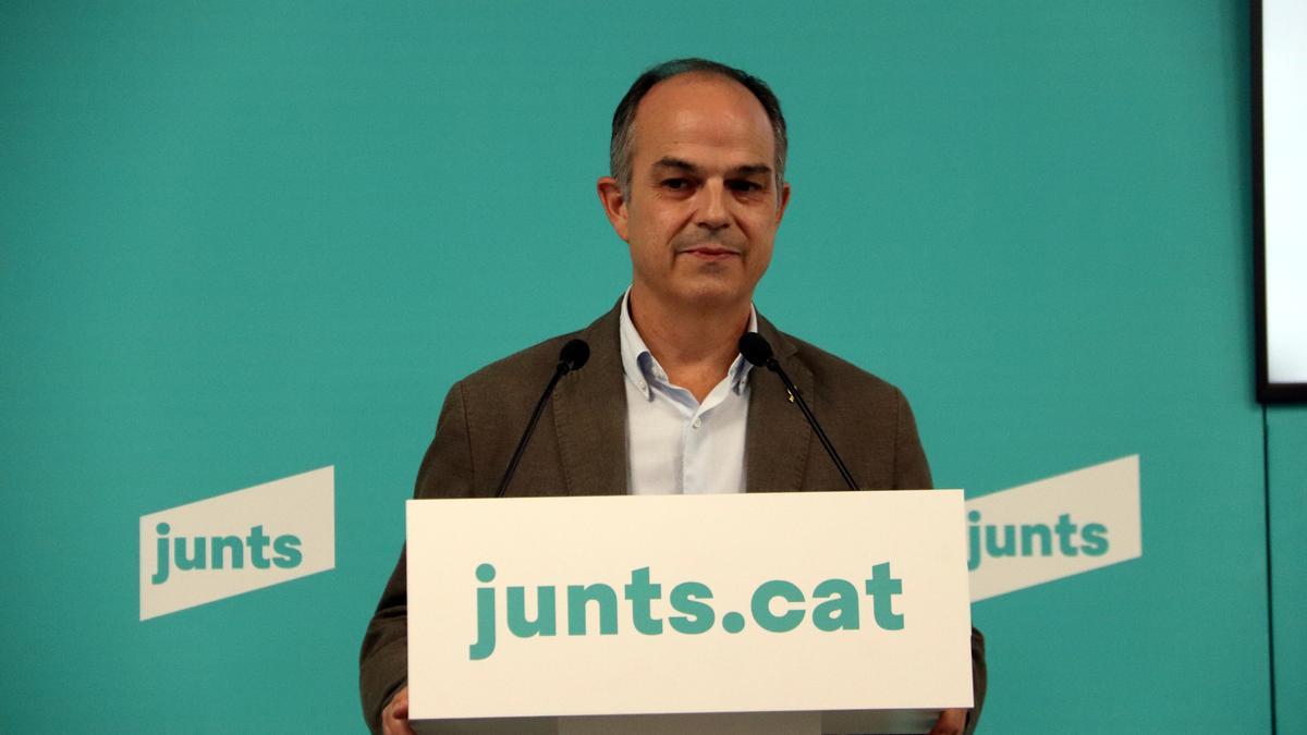 El secretari general de Junts, Jordi Turull, en una roda de premsa a la seu del partit