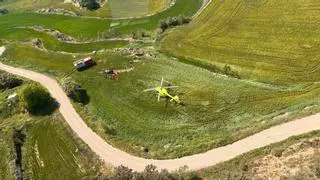 Dos heridos graves al caer un helicóptero en Vilanova de l'Aguda
