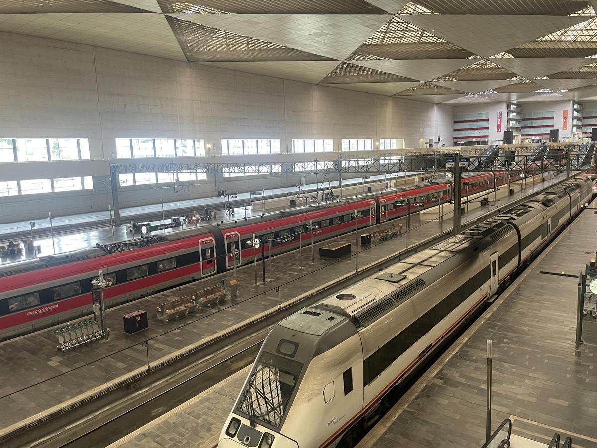 Un tren de Iryo y uno de Renfe en la estación Delicias.