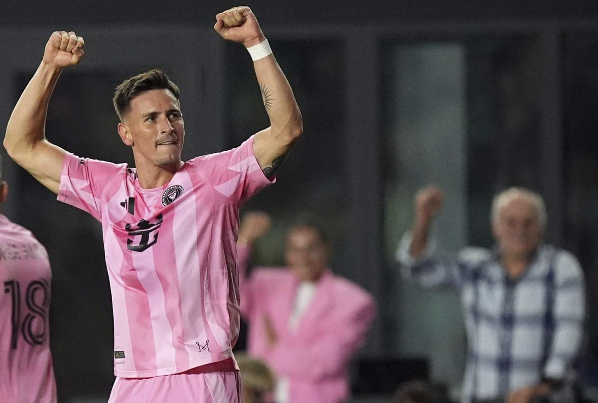 Tadeo Allende celebra un gol con el Inter de Miami.