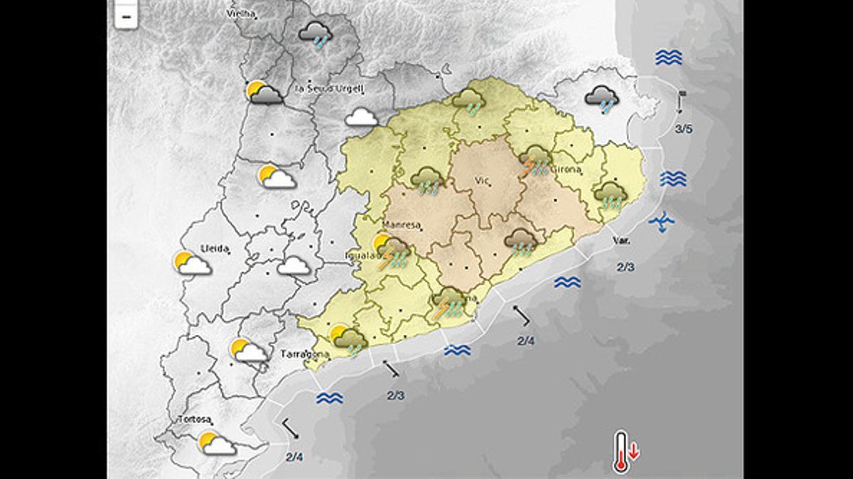 Mapa de la alerta Inuncat para la tarde de este sábado