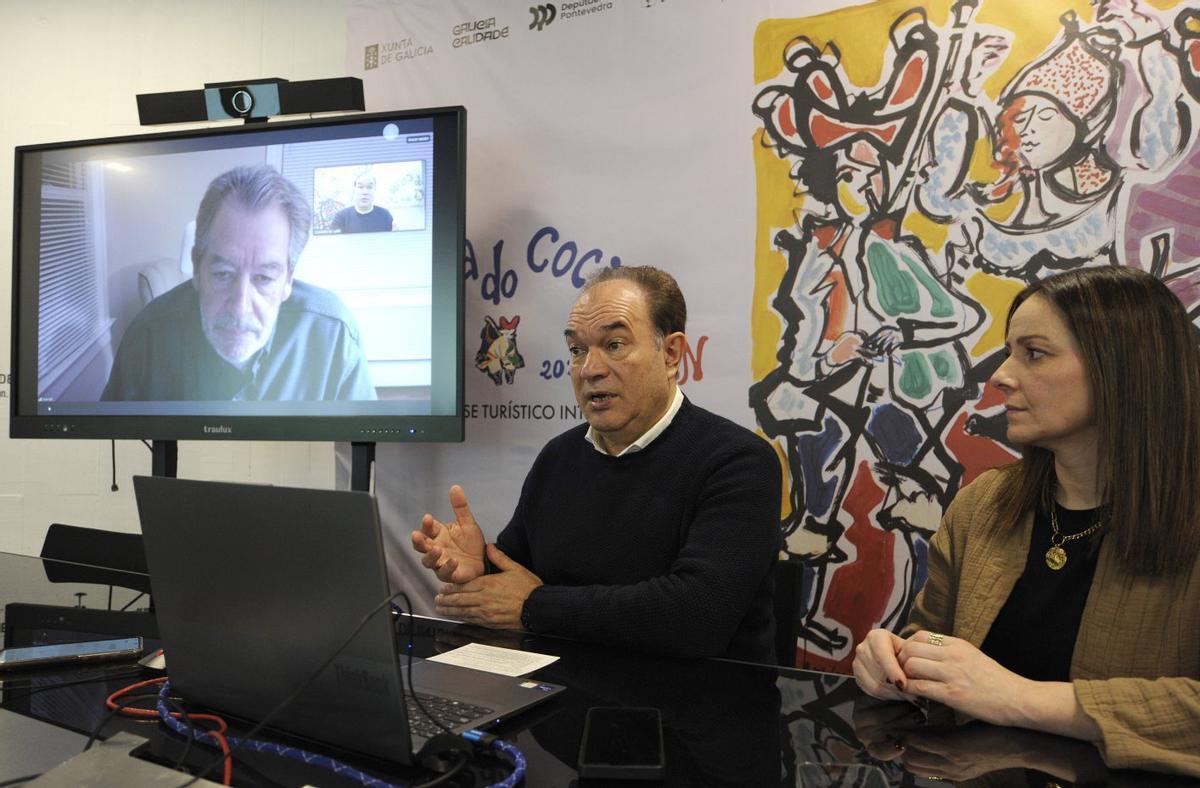 José Crespo y Begoña Blanco, ayer, junto a José Gil (por videoconferencia) en la presentación. | BERNABÉ/JAVIER LALÍN