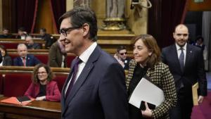 El president Illa y la consellera Paneque, este martes, en el Parlament