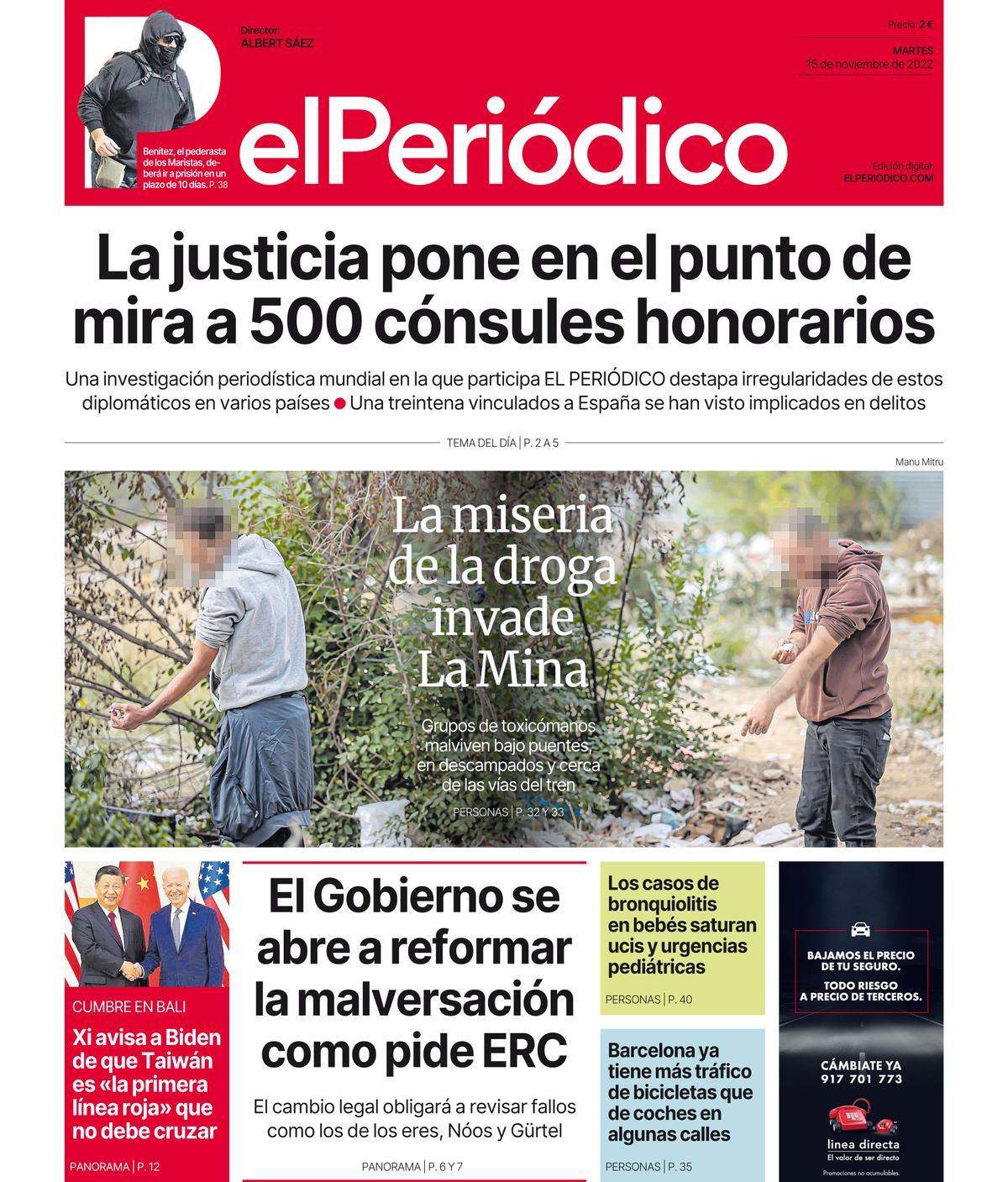 La portada d’EL PERIÓDICO del 15 de novembre del 2022 La portada d’EL PERIÓDICO del 15 de novembre del 2022