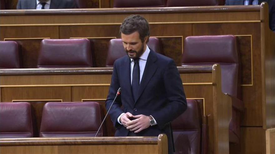 Casado a Sánchez: "No le volveremos a apoyar para arruinar España por tercera vez"