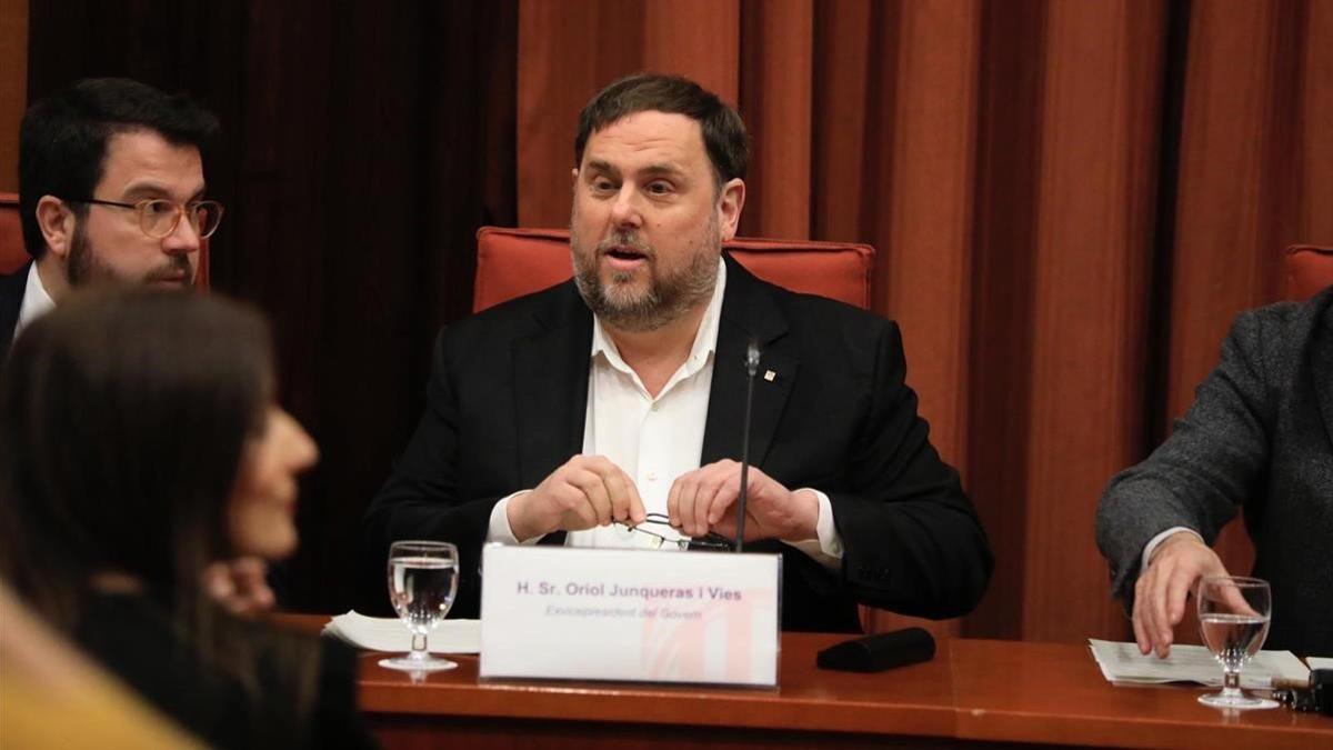 Oriol Junqueras declara ante la comisión de investigación de la cámara catalana sobre la aplicación del artículo 155 de la Constitución