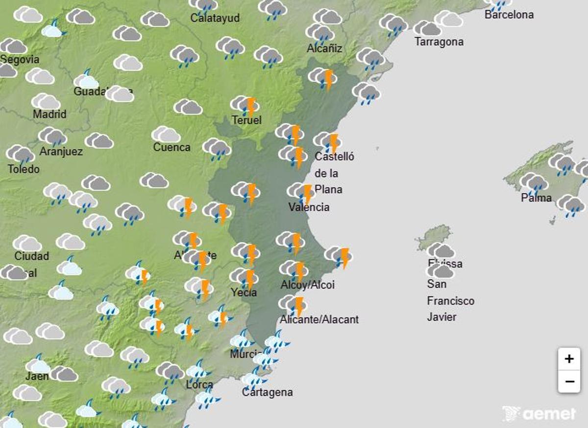 Pronóstico de lluvia para el jueves en la Comunitat Valenciana.