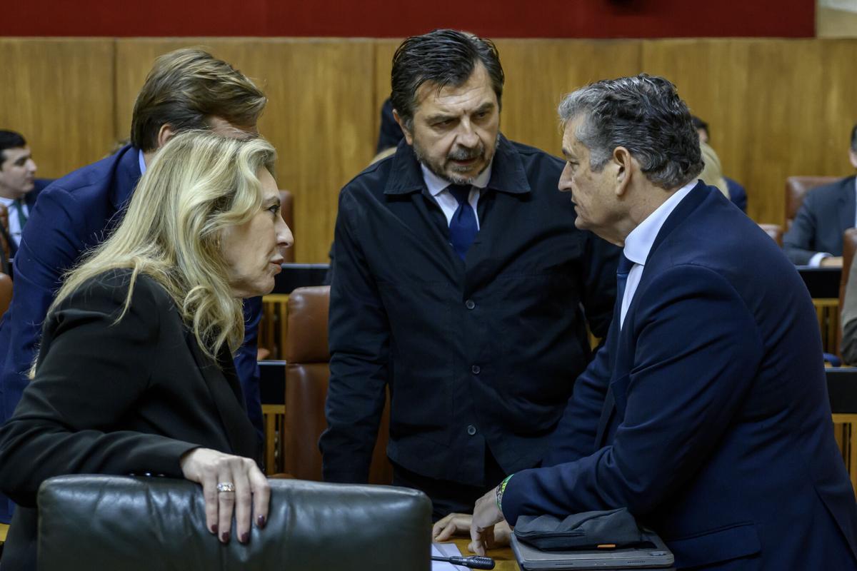Carolina España, Toni Martín y Antonio Sanz en el Parlamento andaluz