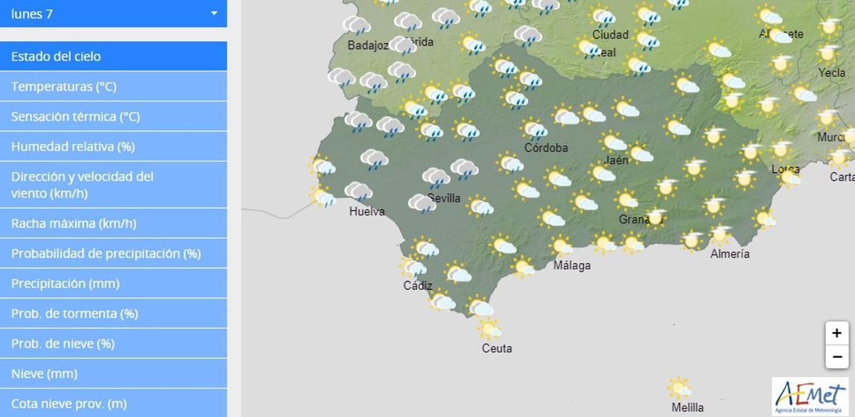 Lluvias en Andalucía durante el lunes 7 de octubre