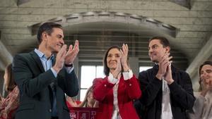 El presidente del Gobierno, Pedro Sánchez, durante la presentación de la ministra Reyes Maroto como candidata del PSOE a la Alcaldía de Madrid.