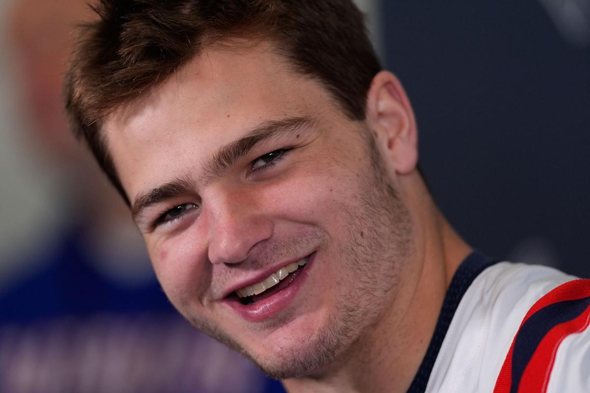 El quarterback de los New England Patriots Drake Maye, este 4 de febrero durante una conferencia de prensa.