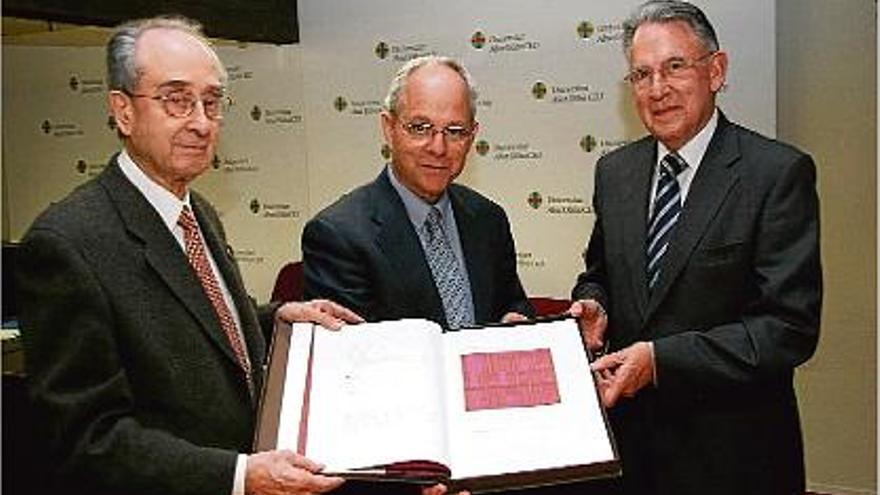 D&#039;esquerra a dreta, Anscari Manuel Mundó, Josep Maria Alsina i Josep Colomer i Ràfols, en la presentació.