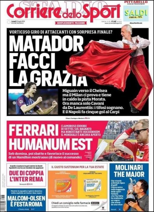 Portada CORRIERE DELLO SPORT lunes 23 de julio