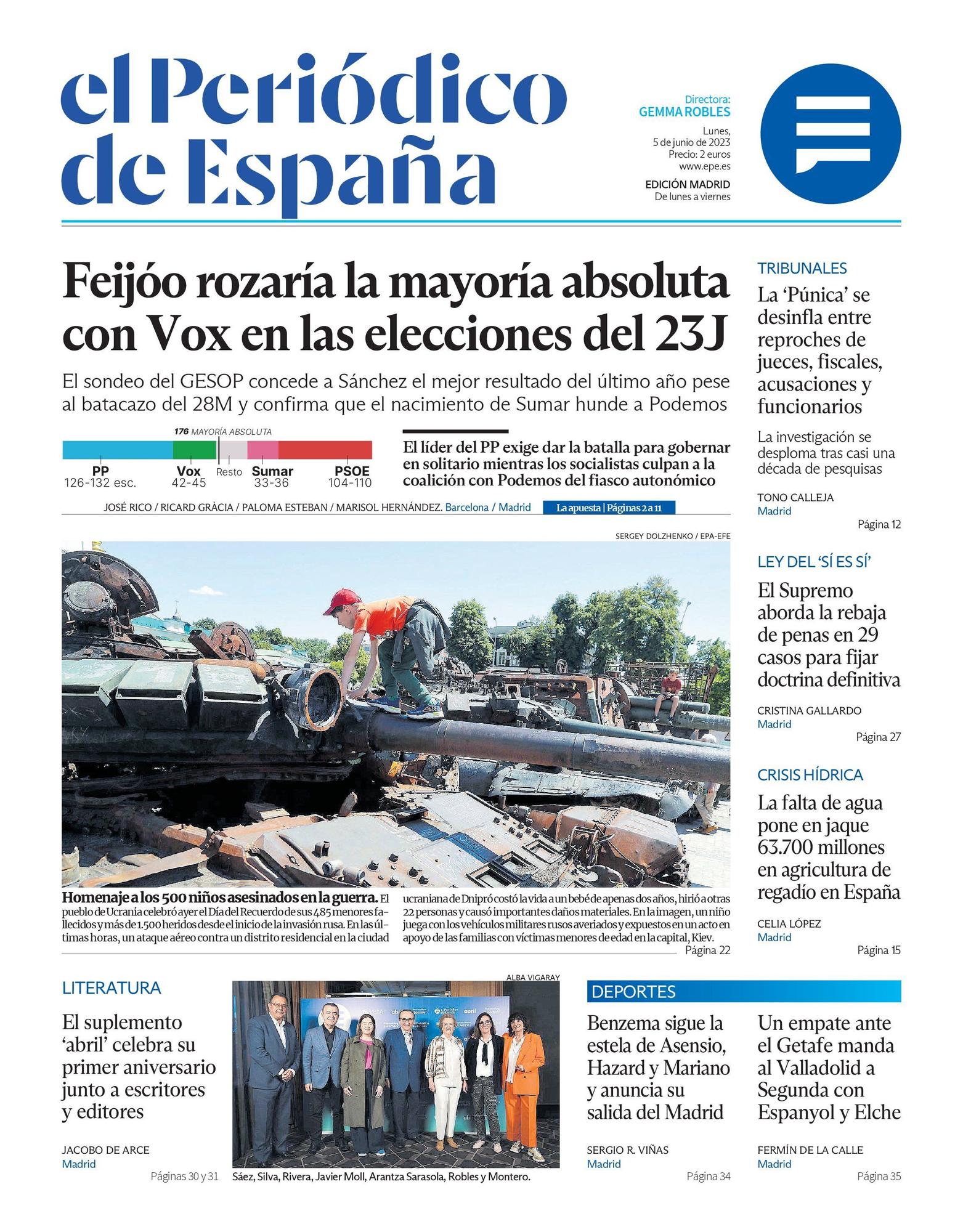 Portada de EL PERIÓDICO DE ESPAÑA del lunes 5 de junio del 2023