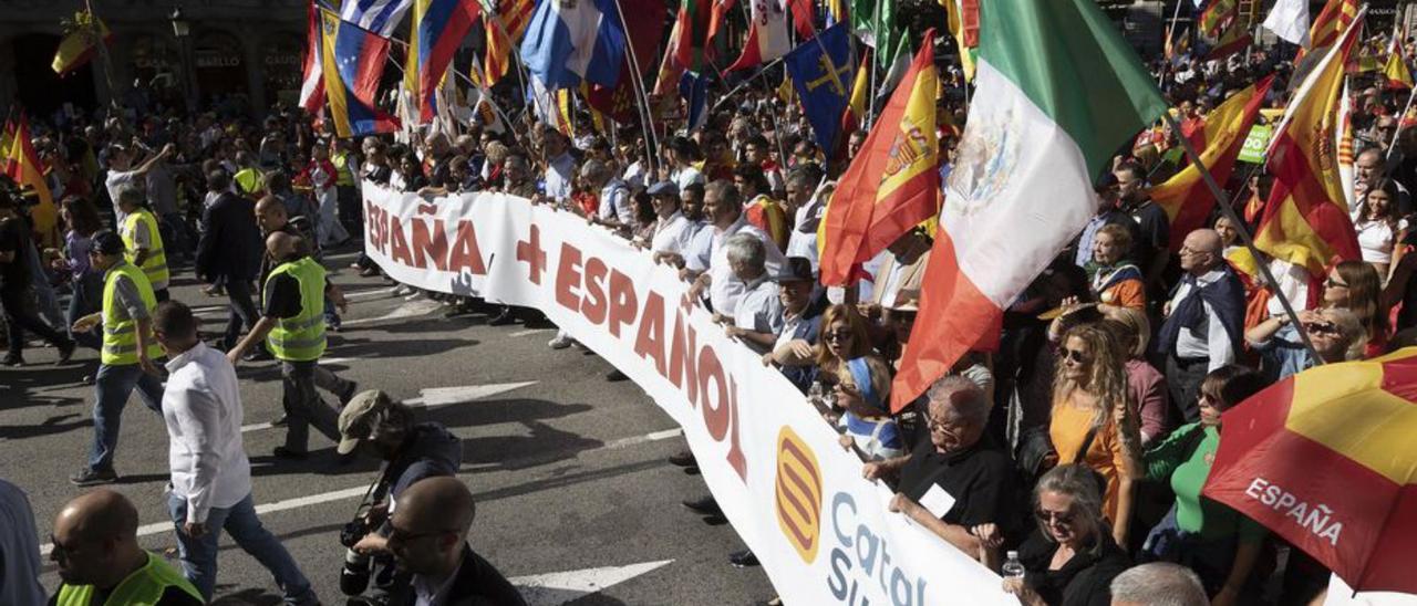 La capçalera de la manifestació d’ahir a Barcelona