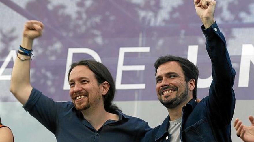 Pablo Iglesias i Alberto Garzón, ahir a Madrid