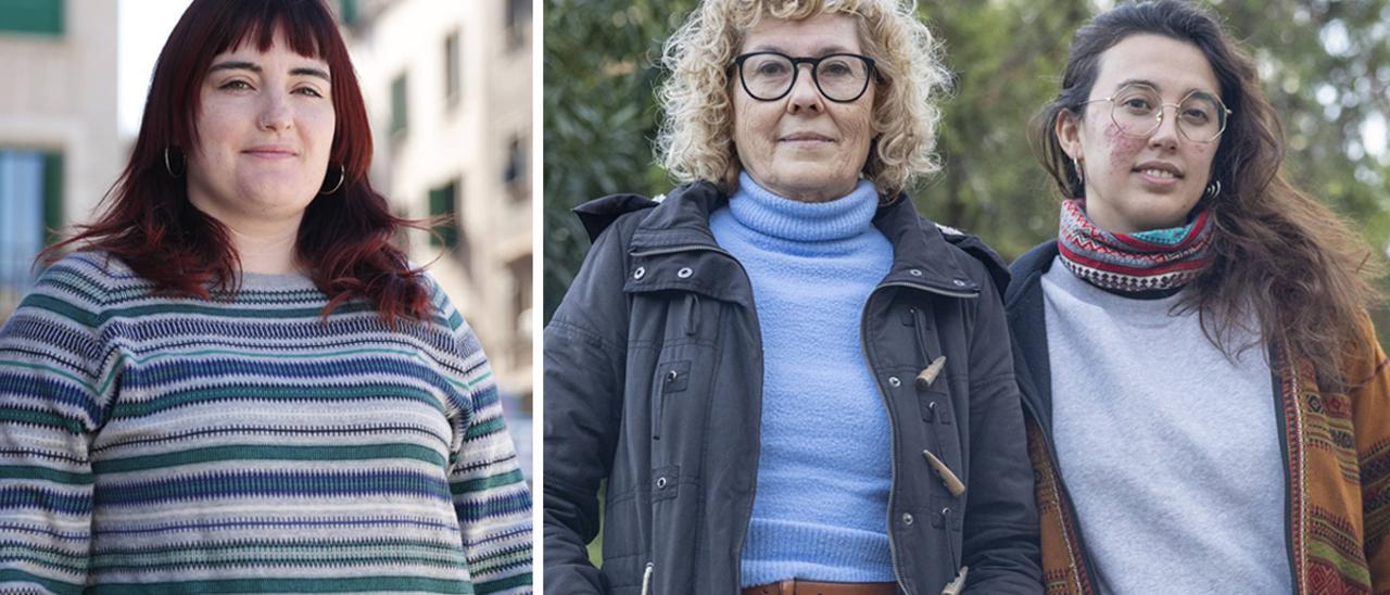 Sara Barceló, portavoz de la Coordinadora Transfeminista de Mallorca, y María José Busquets y Anna Prats, portavoces del Moviment Feminista de Mallorca.