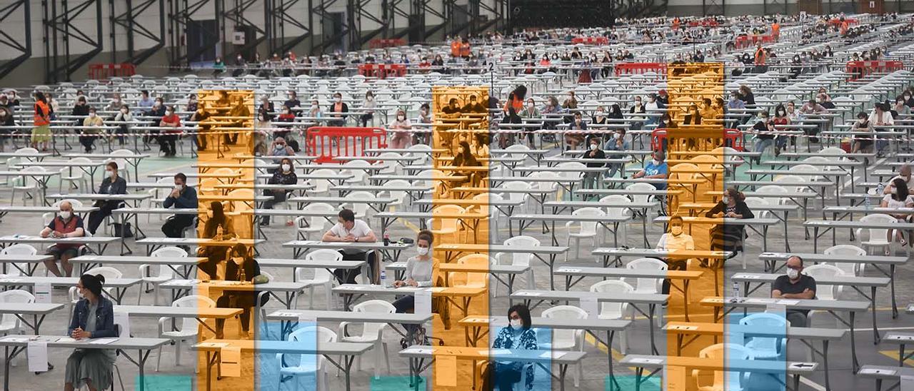 Imagen de fondo: examen de la oposición a la administración de la Xunta de Galicia en el Ifevi de Vigo. / ALBA VILLAR / FDV