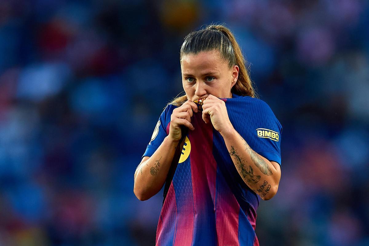 Claudia Pina celebra su tanto ante el Atlético de Madrid en la final de la Copa de la Reina