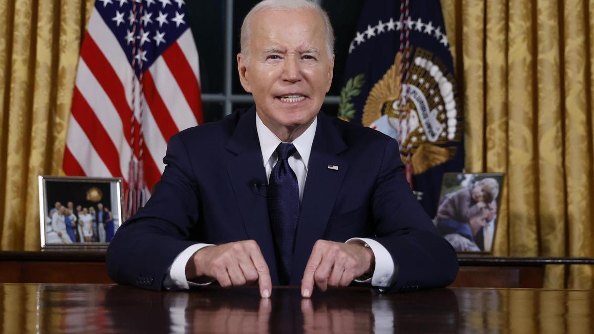 El presidente de EEUU, Joe Biden, da un discurso a la nación en 'prime time' sobre su aproximación al conflictoabout his approaches to entre Israel y Hamas, ayuda humanitara en Gaza y la continuación del apoyo a Ucrania en su guerra contra Rusia.