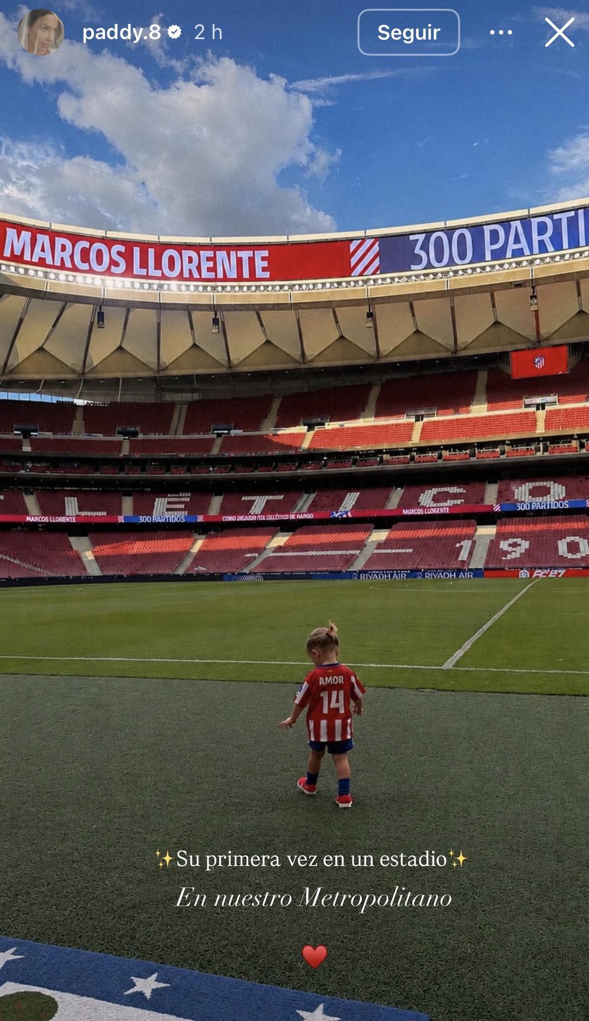 Amor, la hija de Marcos Llorente y Paddy Noarbe, por primera vez en un estadio