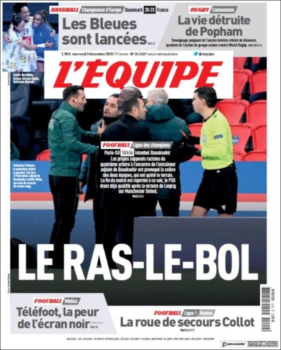 Portada L'ÉQUIPE miércoles 9 diciembre 2020