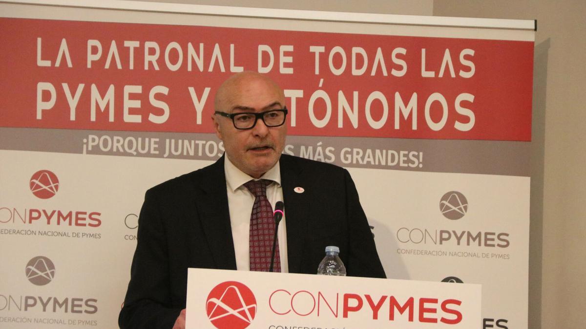 El presidente de Conpymes, José María Torres, durante el acto 'Reducción de jornada: Así no’