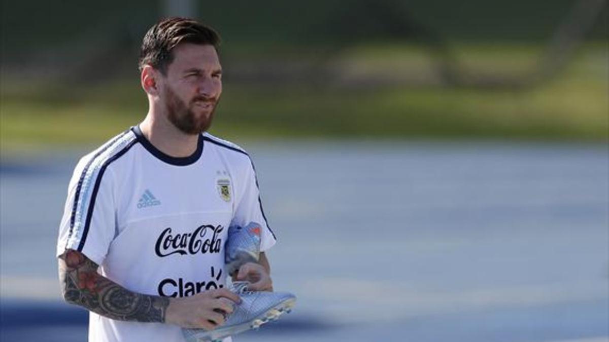 Messi, en un entrenamiento de la selección argentina en Houston.