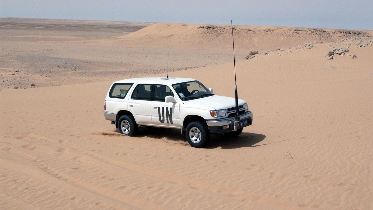 Un vehículo de la Misión de Naciones Unidas en el Sáhara Occidental, en una imagen de 2017