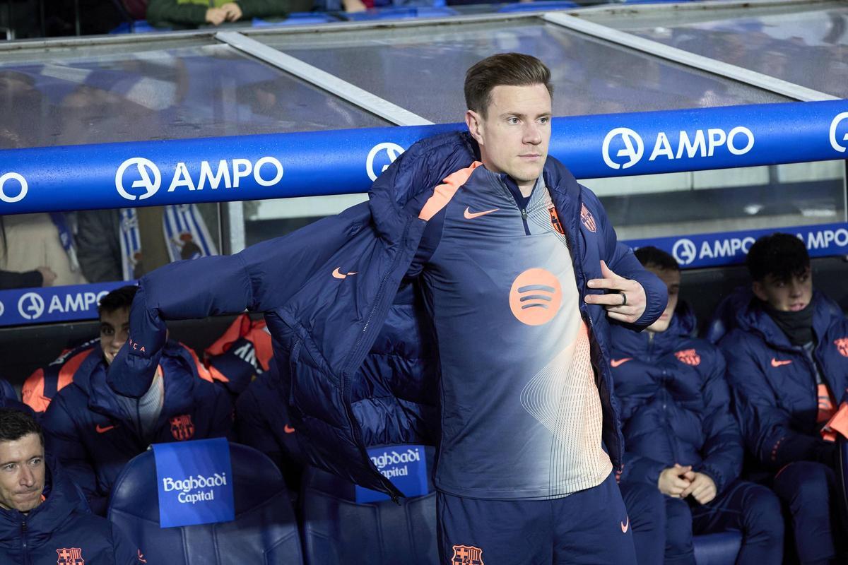 Ter Stegen, diumenge passat a la banqueta d'Anoeta