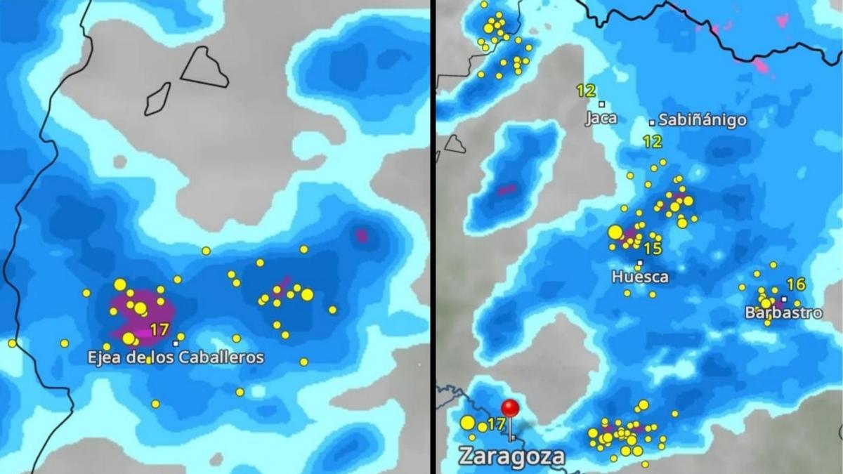 Previsión de tormentas entre las 19 y las 21 horas de este sábado en Aragón