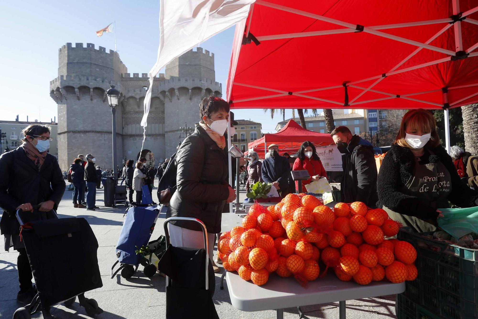 Mercat de la Taronja ante las Torres de Serrano