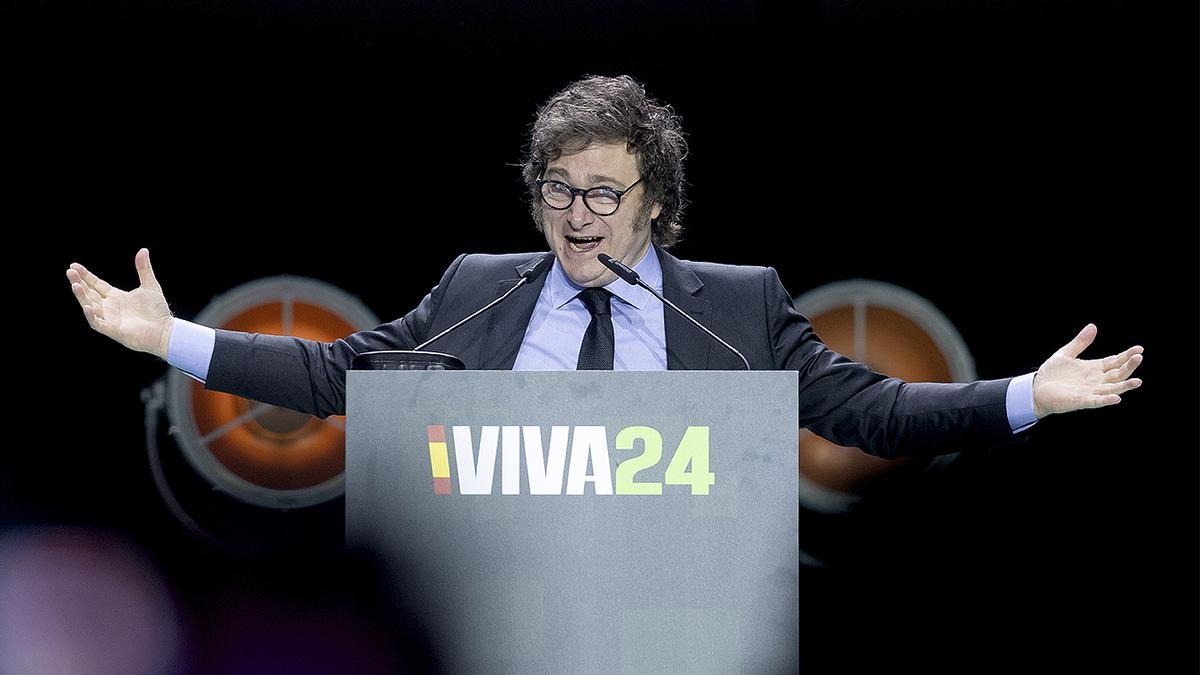 Javier Milei, presidente de Argentina, en el acto 'Europa Viva 24', de Vox.