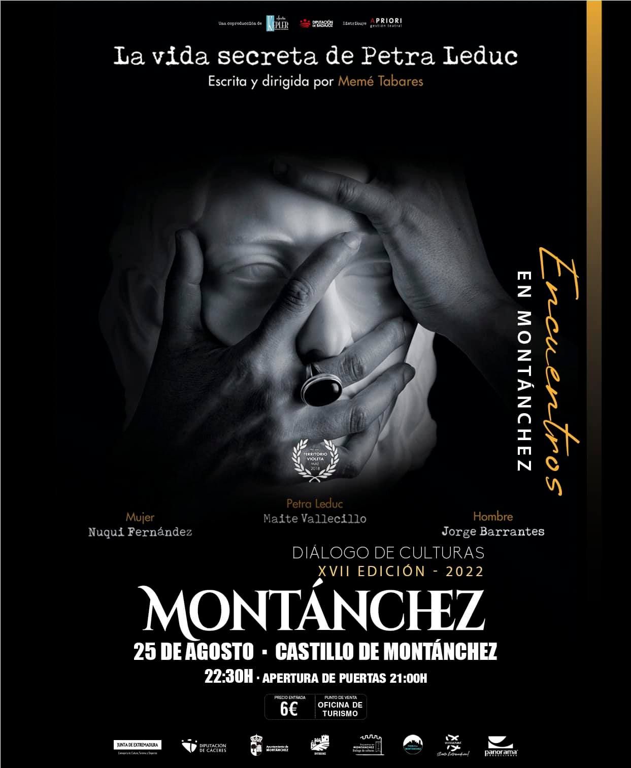 Cartel de la obra de teatro &#039;La vida secreta de Petra Leduc&#039;, que se representará en el Castillo de Montánchez.