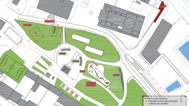 Plano de las obras de rehabilitación integral del parque municipal de Sobradiel.