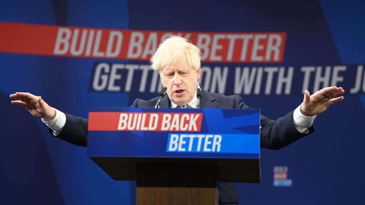 El primer ministro británico, Boris Johnson, durante su discurso en el congreso del Partido Conservador, este miércoles en Manchester.