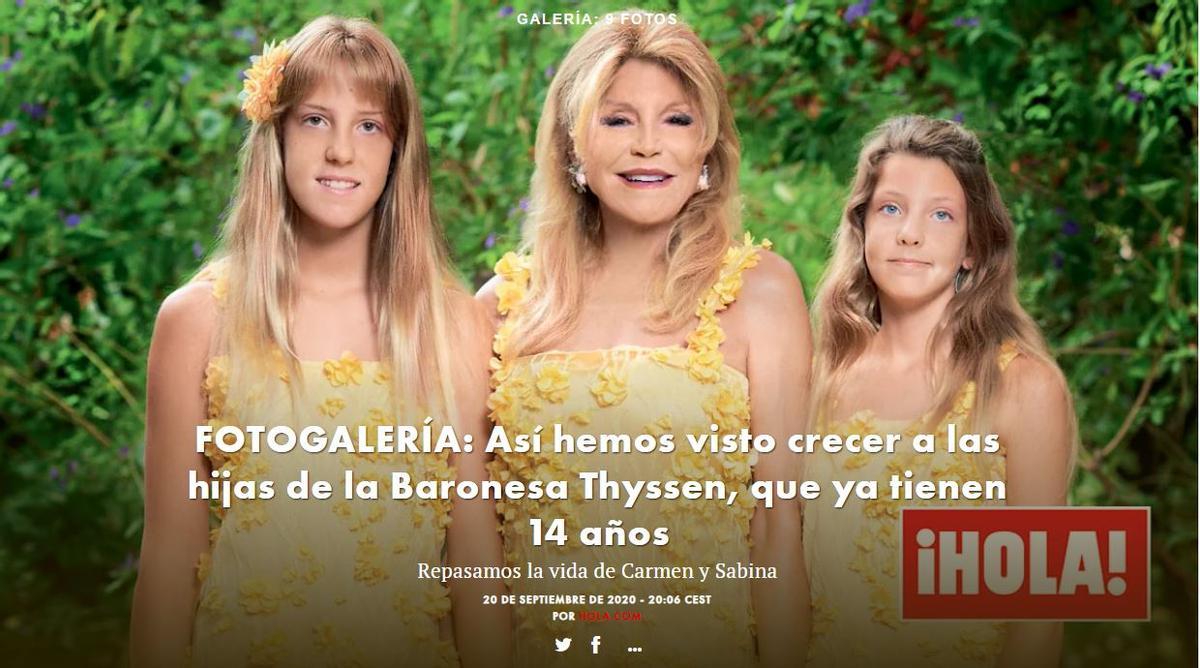 Carmen y Sabina, las hijas mellizas de la baronesa Thyssen en la revista Hola.