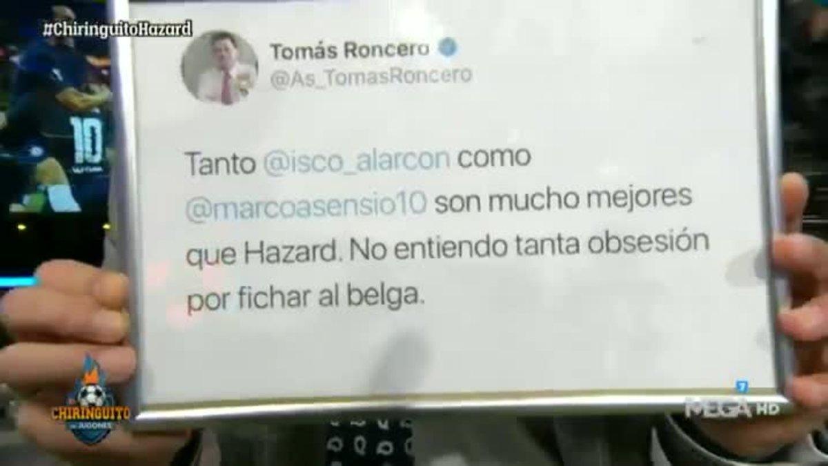 Isco, Asensio y Hazard; el polémico tuit que se vuelve en contra de Tomás Roncero