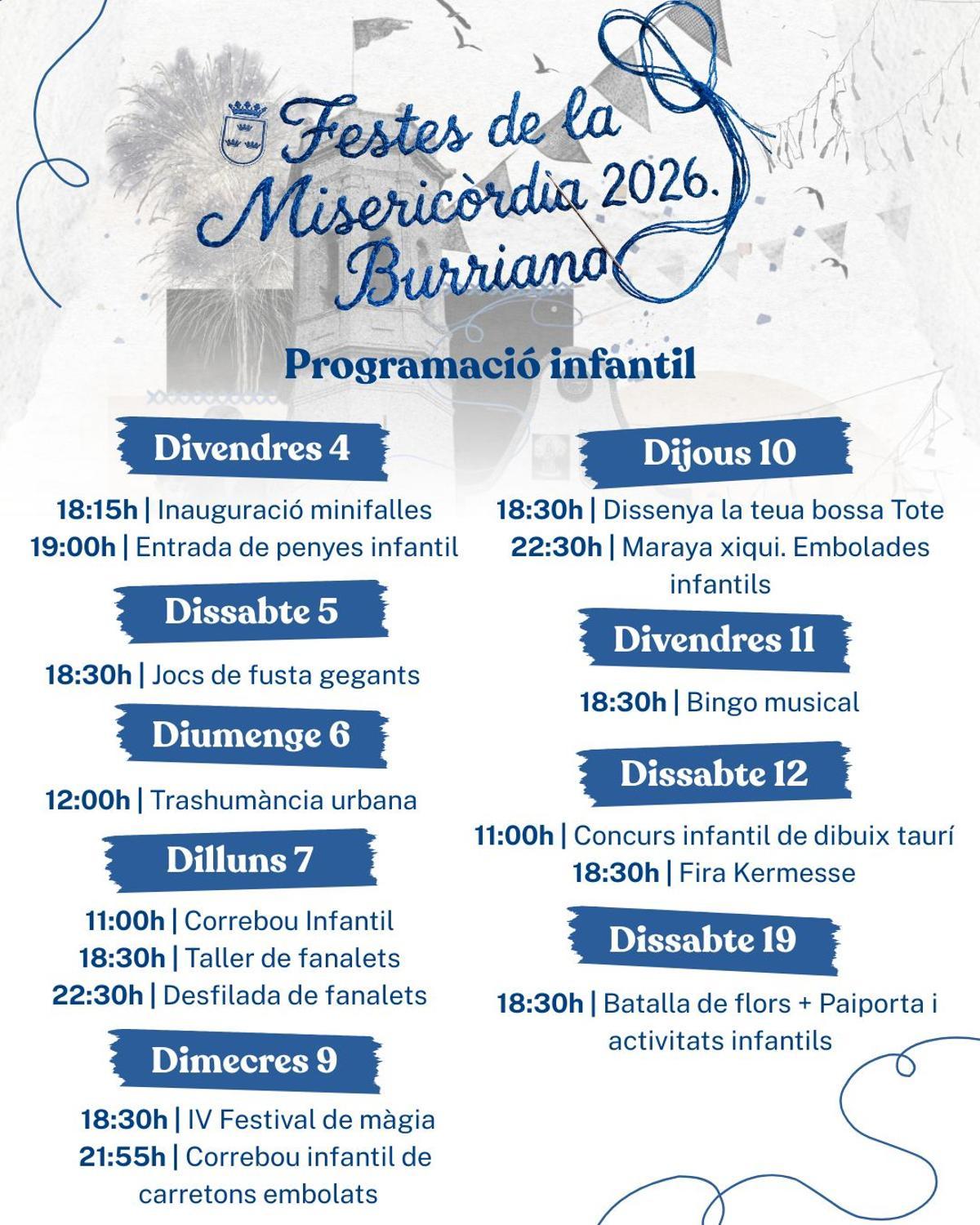Programación infantil de las fiestas de Burriana.