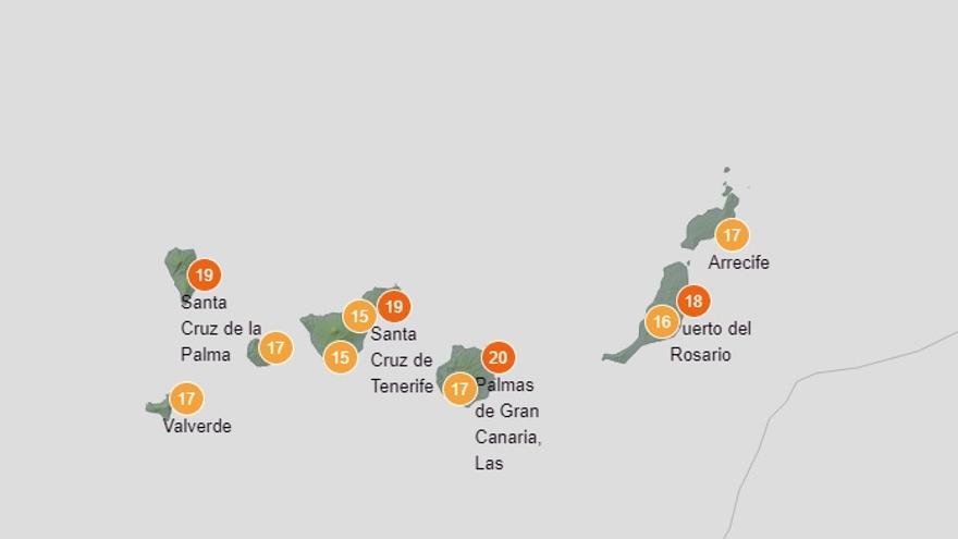 Temperaturas previstas en Canarias para mañana jueves, según  la Aemet.la A